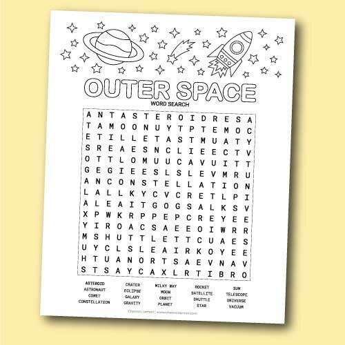 Explore subtraction terms with this fun space-themed word search for first graders First Grade Outer Space Word Search worksheet focused on subtraction vocabulary