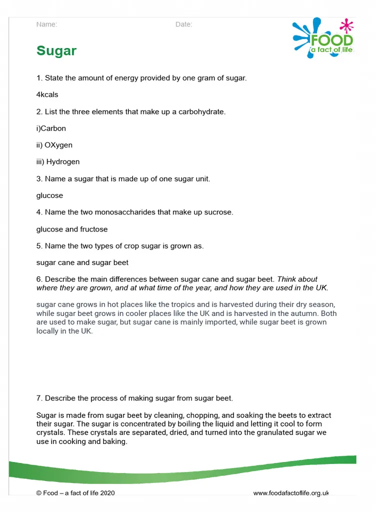 Sugar and Spice worksheet designed for third graders to enhance reading comprehension skills