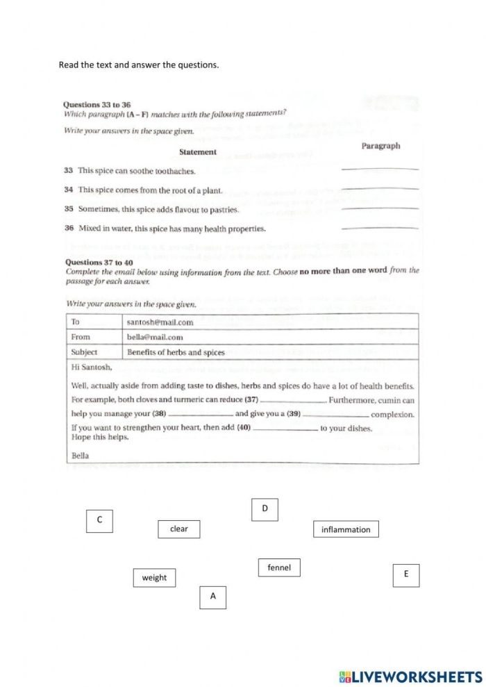 Sugar and Spice worksheet designed for third graders to enhance their reading comprehension skills
