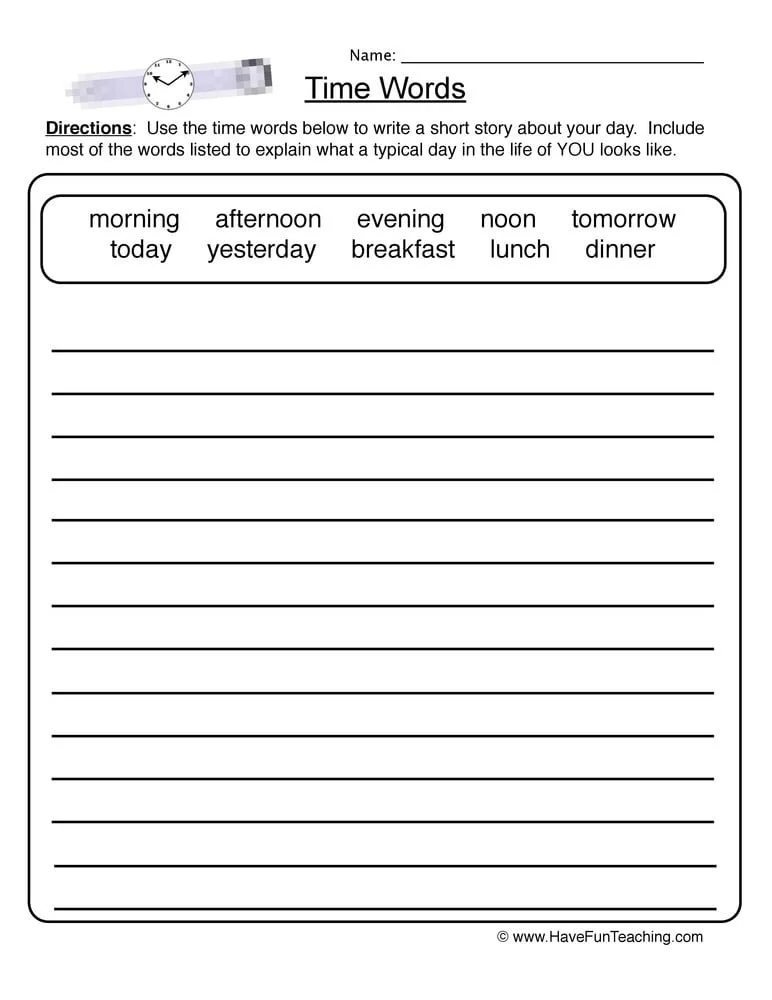 Summary with Time Order Words worksheet for Third Grade