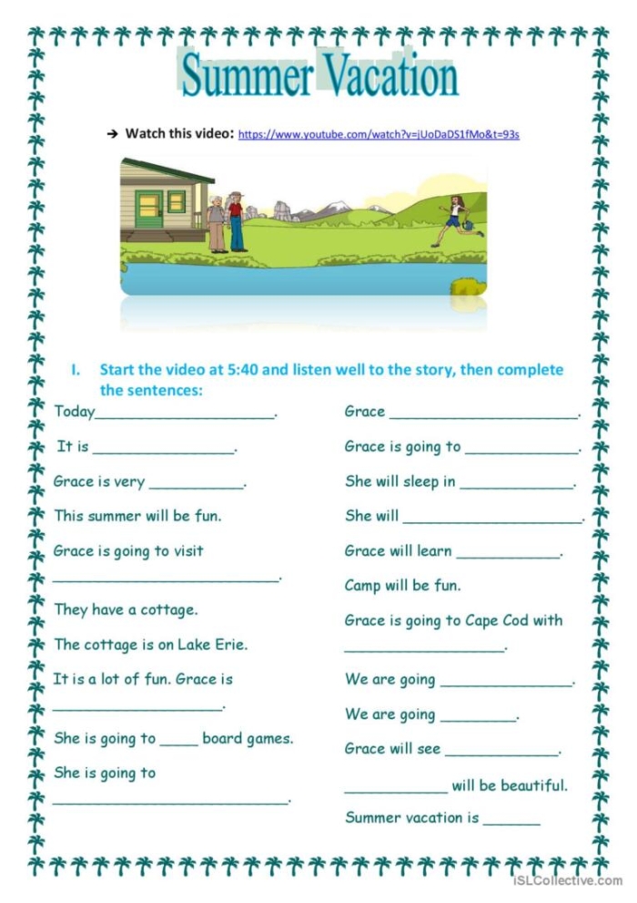 Fun Summer Vacation Worksheets with Printable Paragraph Frames