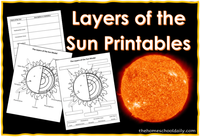 First grade worksheet showing how to label the different layers of the sun