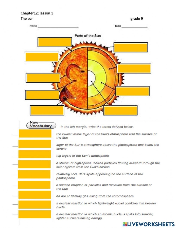 First graders labeling the different layers of the sun on a worksheet