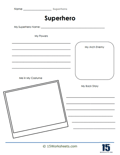 Engaging worksheet for second grade on adding supporting details to main ideas with a superhero theme Second grader completing a Super Hero Supporting Details worksheet with colorful superhero illustrations