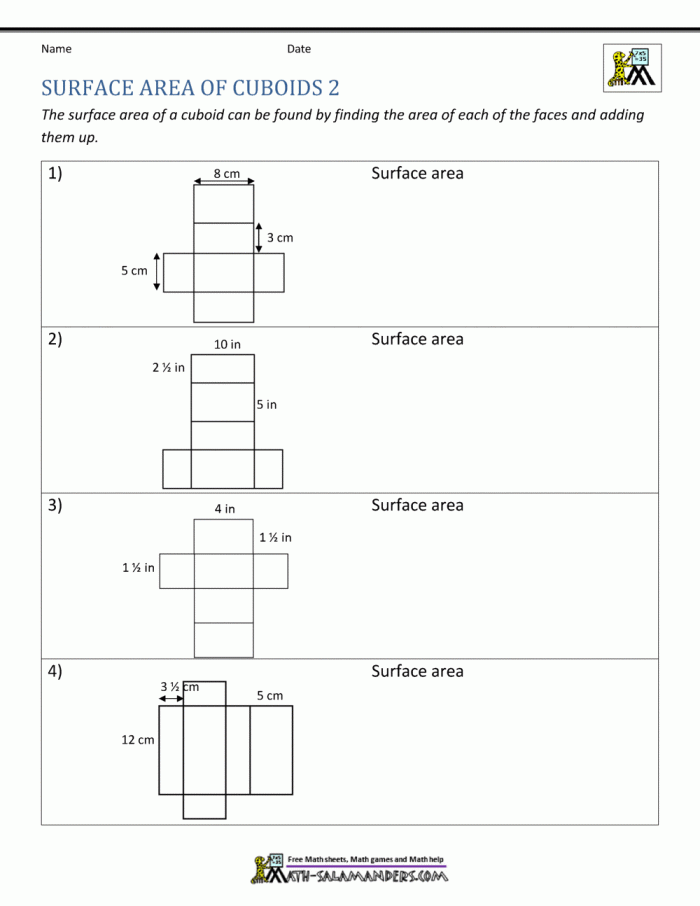 Educational resource: Find the Surface Area of a Cube worksheet Worksheet for calculating the surface area of a cube for sixth graders