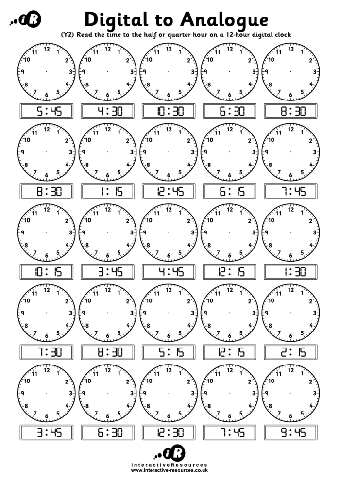Second Grade Record the Time worksheet focusing on telling time skills