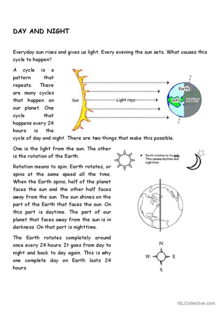 Second Grade child practicing telling day or night time using a worksheet with clocks