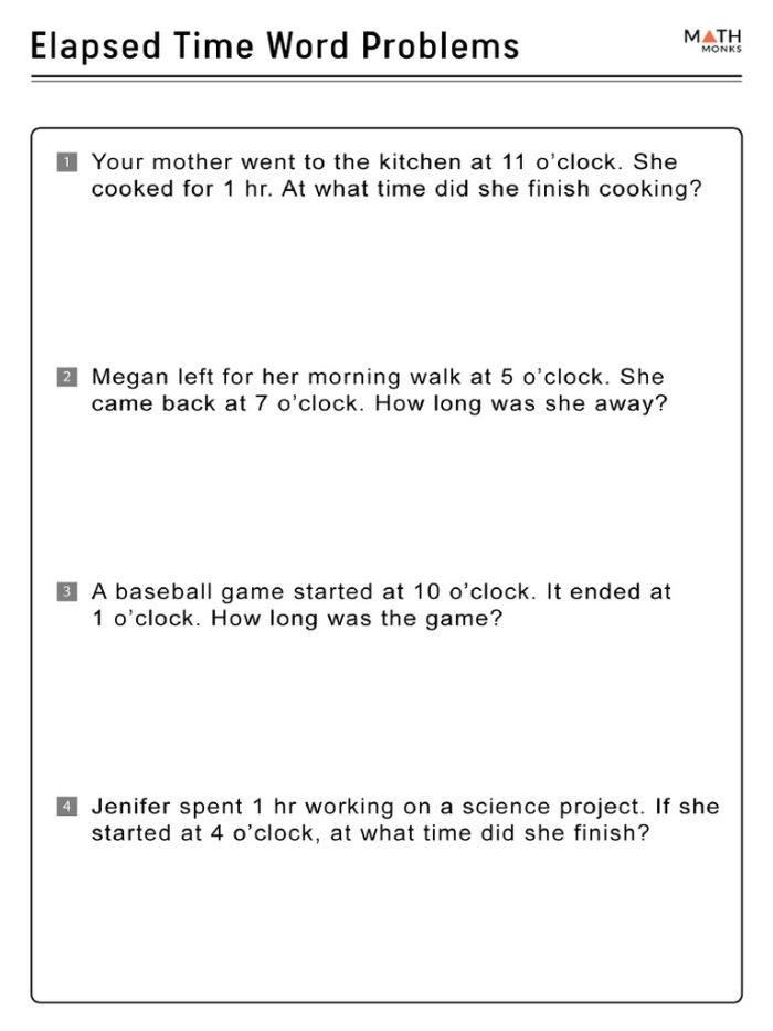 Telling Time Word Problems Exercise for Young Learners 12 First Grade worksheet with word problems focused on telling time
