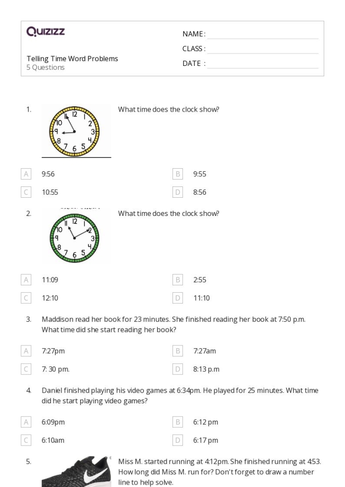 Telling Time word problems activity for first graders, image 11 First Grade worksheet focused on telling time through word problems