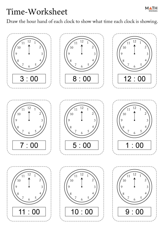 Second grade student working on a time-telling worksheet featuring Nina's daily activities