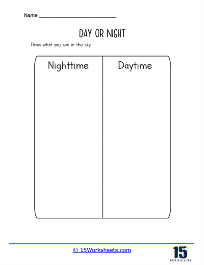 Second Grade student practicing telling night or day time with worksheet number 12
