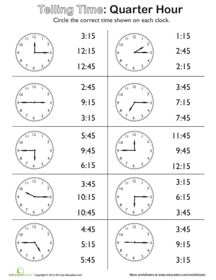 Second grade student completing a Record the Time worksheet focused on telling time