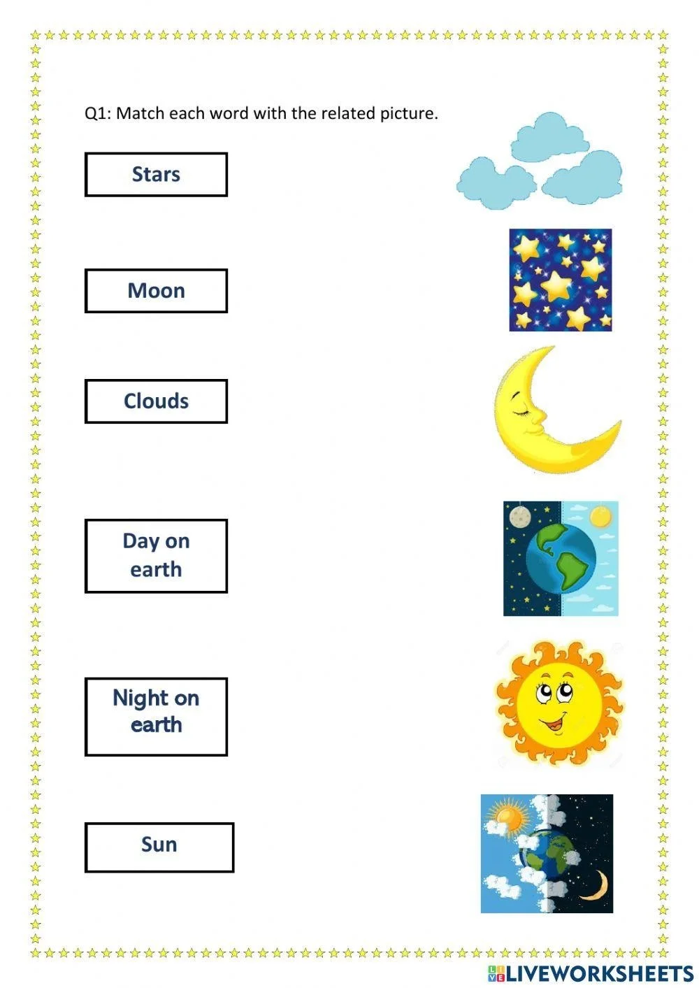 Second Grade child practicing telling night or day time on a worksheet with clocks