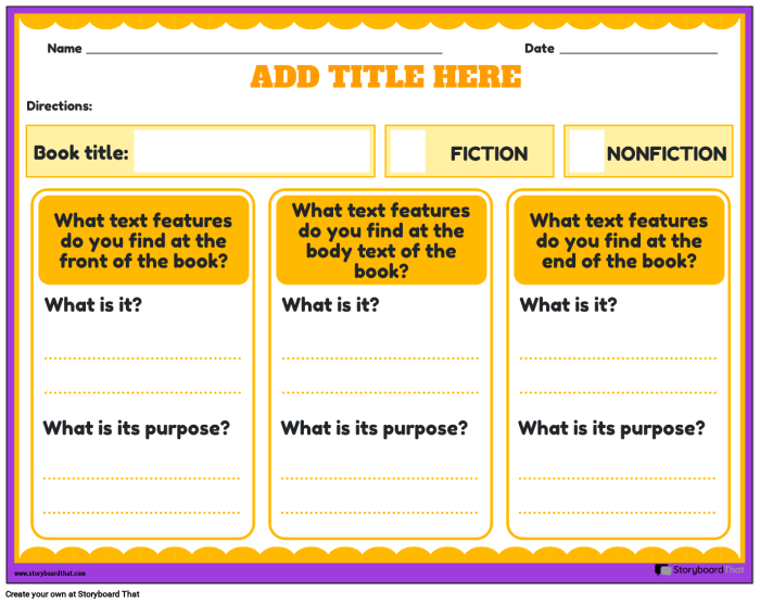 Text Features Sort worksheet for fourth graders, designed to enhance handwriting skills through matching activities. Engaging review activity for students to learn about text features.