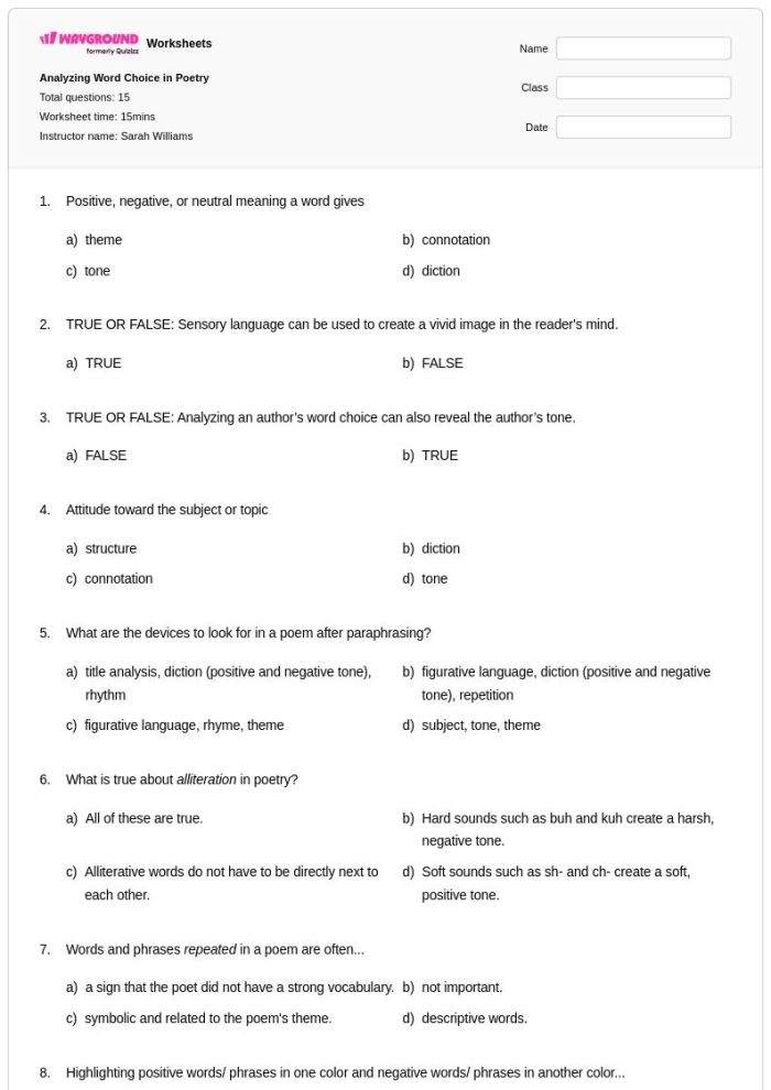Thanksgiving poem comprehension worksheet for sixth graders with analysis questions Sixth grade worksheet page analyzing the poem Thanksgiving by Ella Wheeler Wilcox