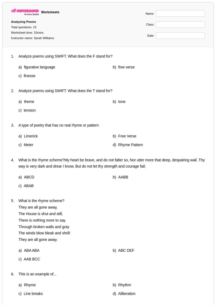 Thanksgiving poem analysis worksheet for sixth graders by Ella Wheeler Wilcox, image 7 Sixth-grade worksheet featuring Ella Wheeler Wilcox's Thanksgiving poem for reading comprehension