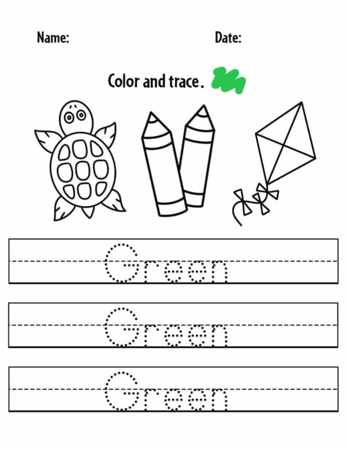 The Color Green worksheet for Pre-K