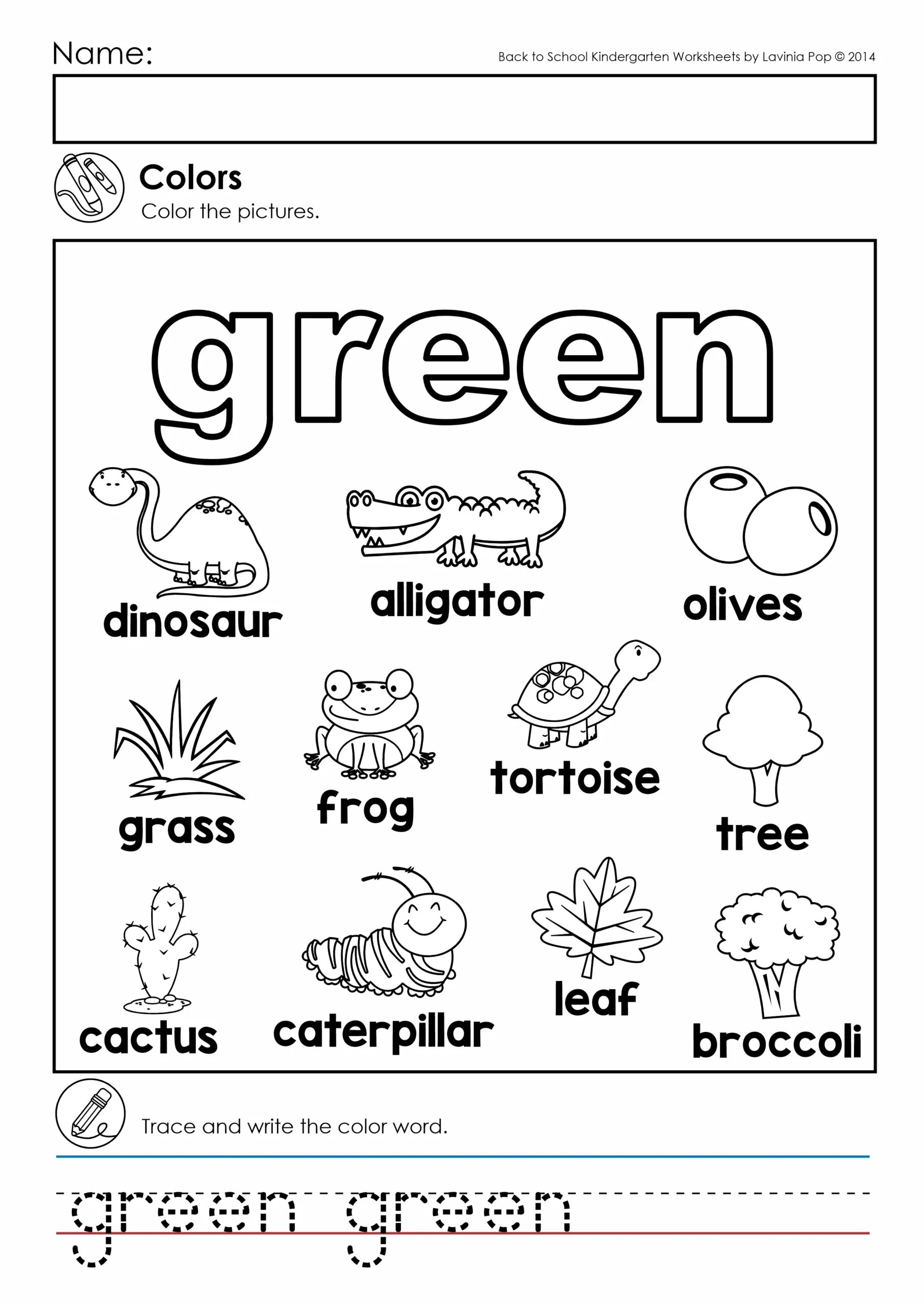 The Color Green worksheet for Pre-K