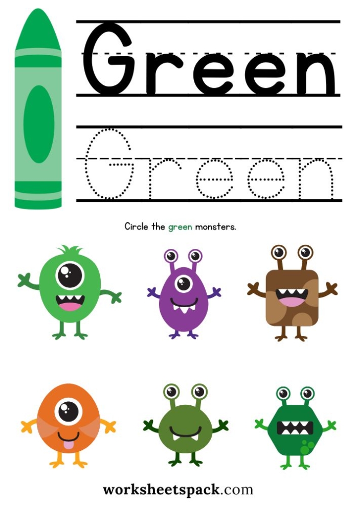 The Color Green worksheet for Pre-K