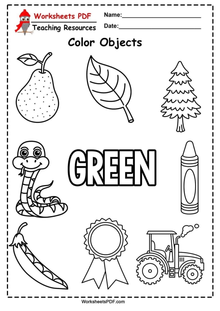 The Color Green worksheet for Pre-K