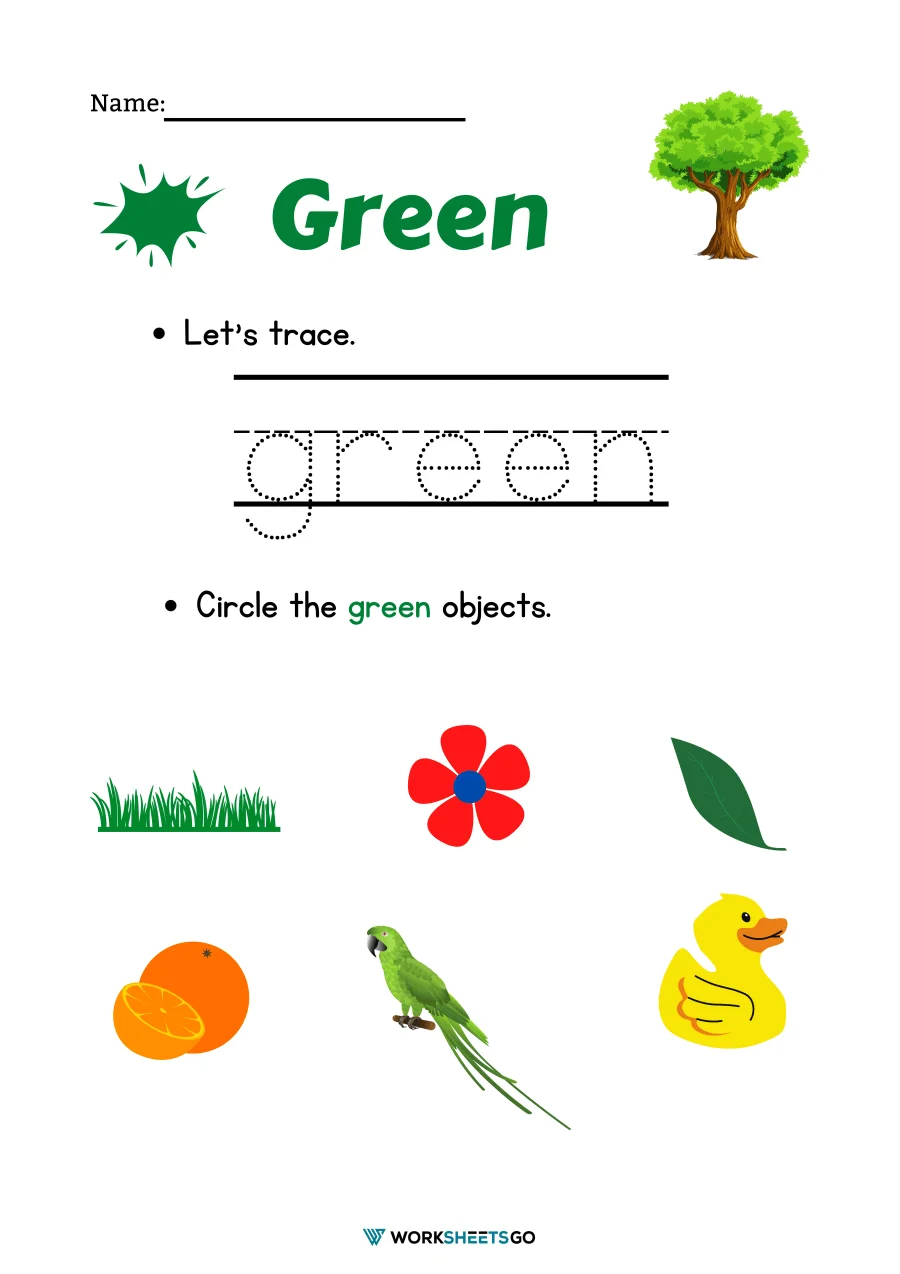 The Color Green worksheet for Pre-K