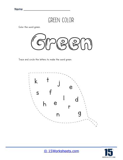 The Color Green worksheet for Pre-K