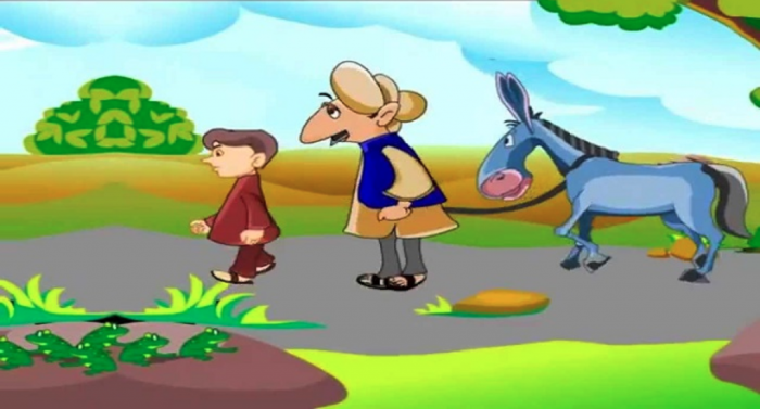 Printable activity based on a classic Aesop Fable for enhancing reading skills The Man, the Boy, and the Donkey worksheet for third graders focusing on fractions
