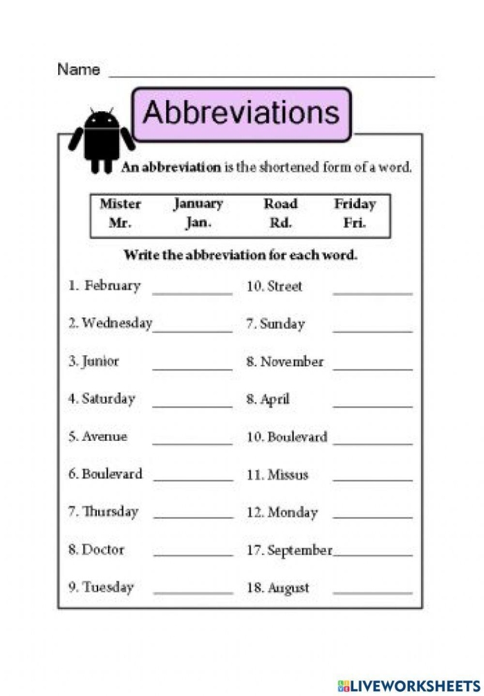 Third grade students completing the It's Grammar Time Abbreviations worksheet