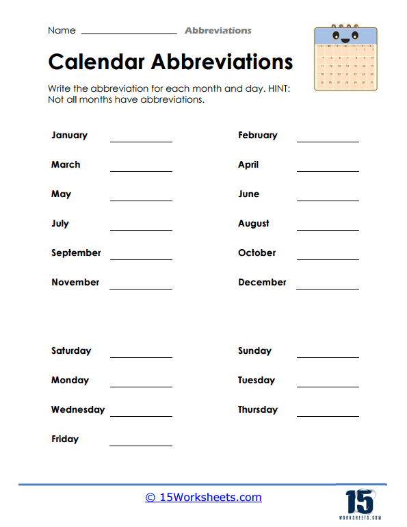 Third grade worksheet practicing abbreviations with a word bank in physical science