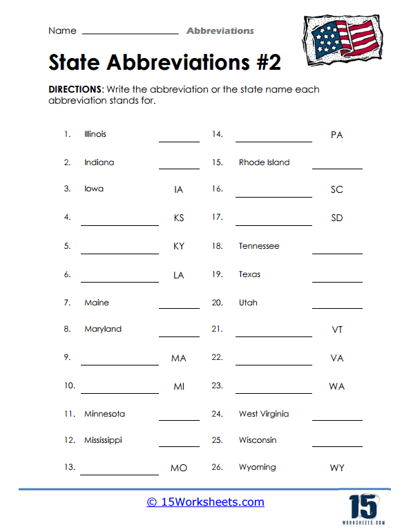 Third grade worksheet on abbreviations with word bank in physical science