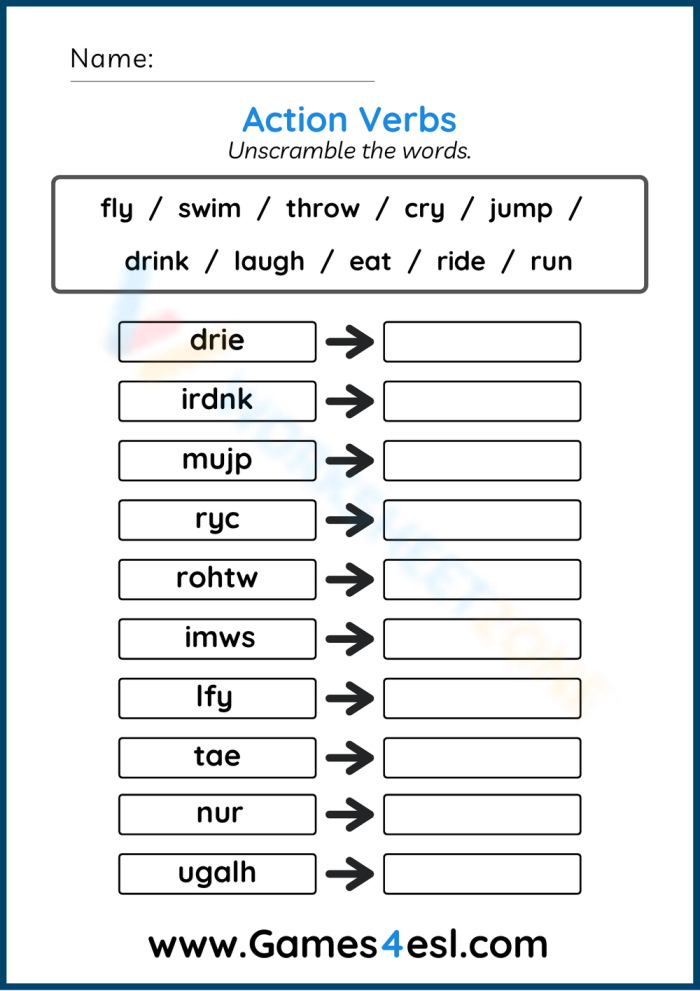 Grammar and mechanics worksheet focusing on active and passive verbs for third graders Third grade student practicing action verbs on an identifying action verbs worksheet