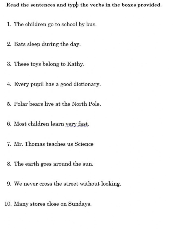 Identifying action verbs worksheet for third grade grammar and mechanics lesson Third grade students practicing action verbs on an identifying action verbs worksheet