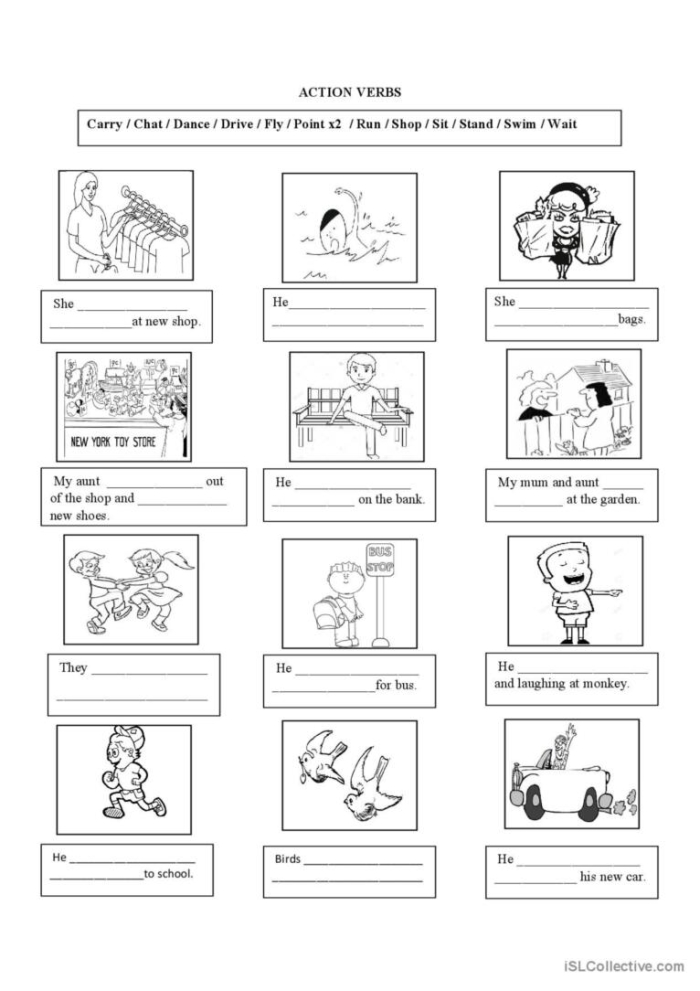 Grammar and Mechanics activity page highlighting active and passive verbs 16 Third grade worksheet focused on finding action verbs in sentences