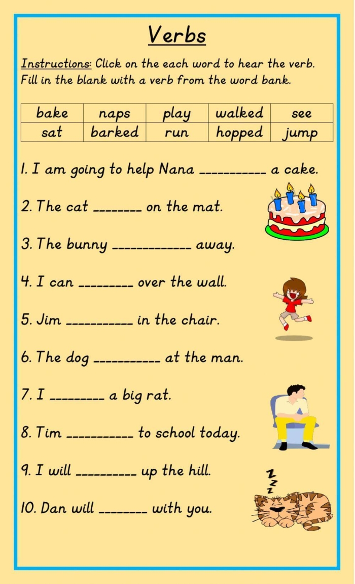 Identifying Action Verbs worksheet for third graders focusing on active and passive verbs, image 23 Third grade students practicing action verbs on an Identifying Action Verbs worksheet