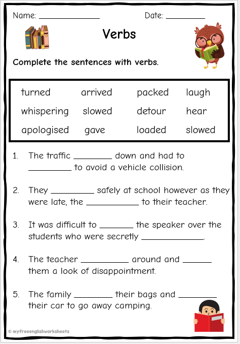 Identifying Action Verbs worksheet for learning active versus passive verbs, image 2 Third grade worksheet focused on spotting action verbs in sentences