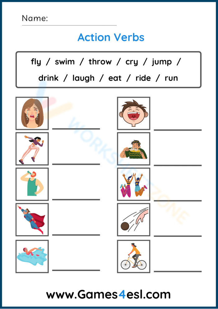 Identifying action verbs exercise for third grade grammar practice sheet 6 Third grade students working on identifying action verbs in a grammar worksheet