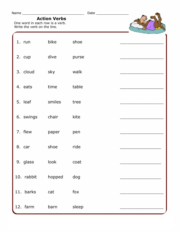 Engaging word detective activity for third graders focusing on verbs in a historical context Third grade students identify action words in a history-themed Find the Verbs worksheet