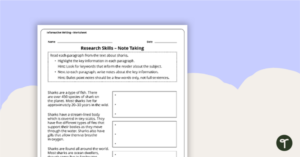 Third Grade My Research Notes worksheet for organizing addition facts