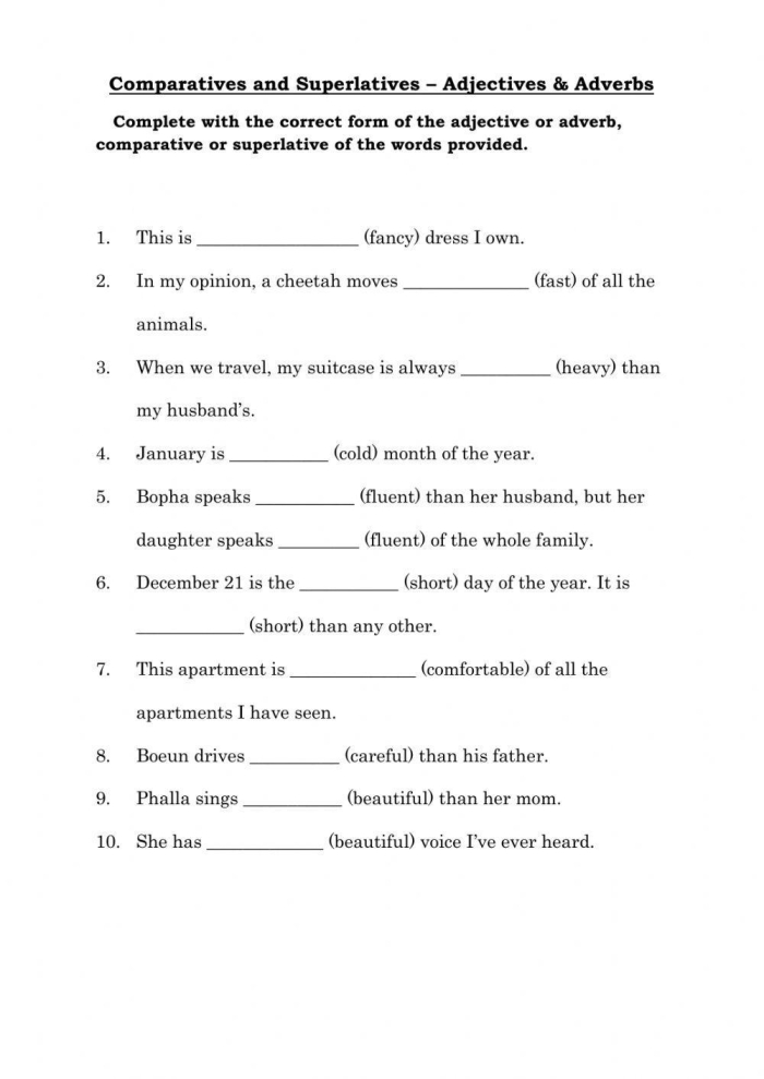 Grammar and Mechanics exercise with comparative adjectives for third graders version 16 Third grade worksheet practicing cool comparative adjectives in sentences