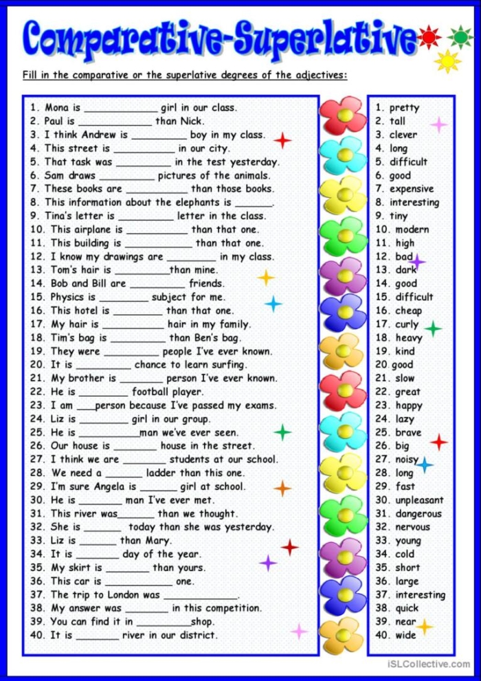 Writing Challenge Worksheet for Comparative and Superlative Adjectives in Grade 3 Third grade worksheet focused on practicing comparative and superlative adjectives