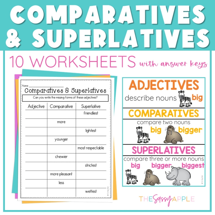 Fun and engaging worksheet for practicing comparative and superlative adjectives in writing Third grade students completing a worksheet on comparative and superlative adjectives
