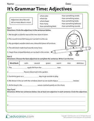 It's Grammar Time: Engaging adjectives worksheet for third-grade students Adjectives worksheet for third graders focusing on grammar skills in geometry