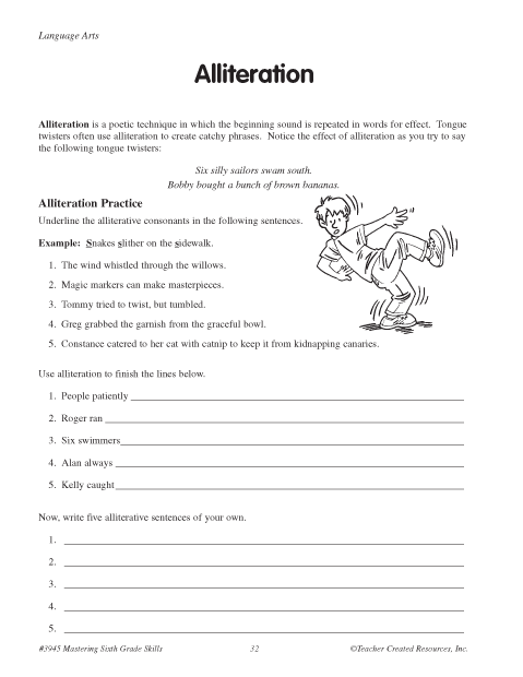 Springtime poetry alliteration activity for third graders featuring Casey at the Bat, image 14 Third grade worksheet focusing on alliteration in the poem Casey at the Bat during spring
