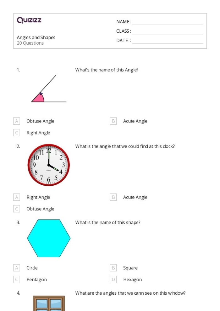 Third grade students working on an Angles in Two-Dimensional Shapes worksheet to count and identify angles