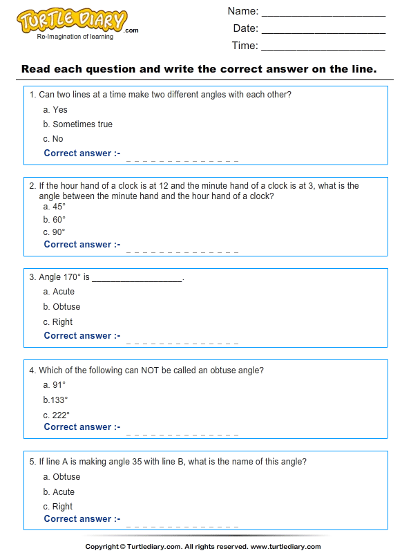 Third Grade Geometry Worksheet: Identifying Angles - Image 23 Worksheet for identifying right, acute, and obtuse angles for third graders