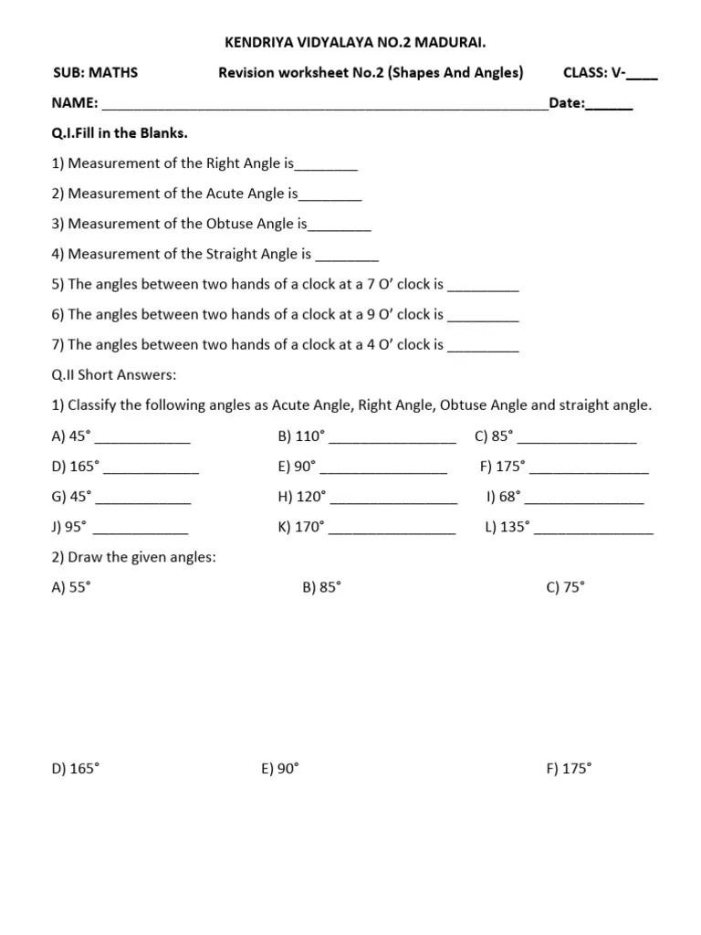 Third grade students working on identifying angles in various 2D shapes in a math worksheet