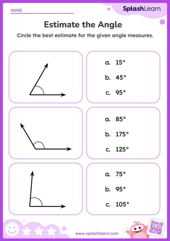 Third grade students working on angles in various 2D shapes in a worksheet