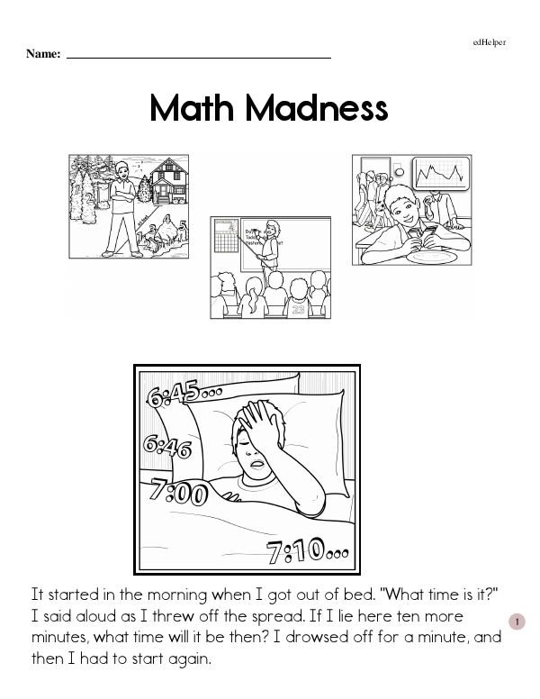 Math Madness Finding Area 2 worksheet for March Madness classroom fun Third Grade students solving area problems on basketball court worksheets