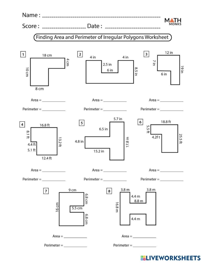 Math Madness Finding Area 2 worksheet featuring basketball court area exercises for grade three Third Grade students solving area problems on basketball court worksheets for Math Madness