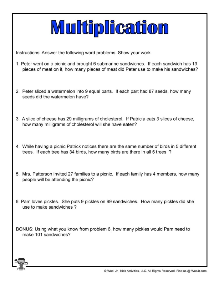 Worksheet 18 for practicing multiplication with baking scenarios in Earth and Space Science context Third grade students solving baking-themed multiplication word problems on a worksheet